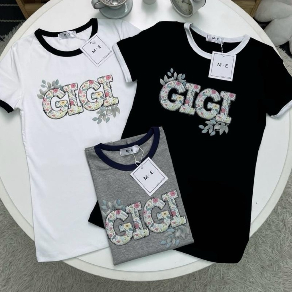เสื้อยืดแขนสั้นป้ายME กุ้นแขนลายGIGI