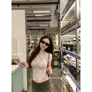 M2190 เสื้อยืดลูกไม้ซีทรูสุดคิวท์ น่ารักเกินต้านนน รุ่นนี้คือปังมากก! ดีเทลผ้าลูกไม้ทอลายดอกไม้เล็กๆ