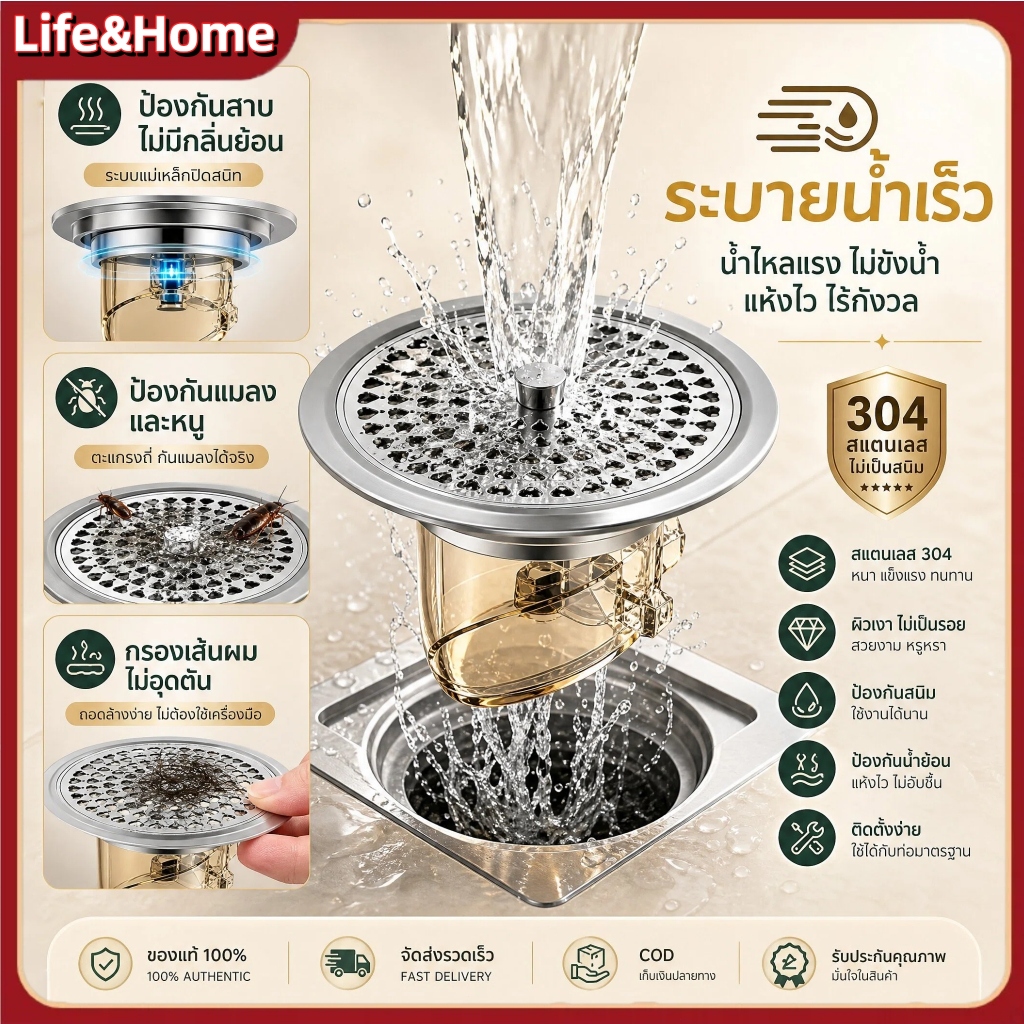 ฝาปิดท่อน้ำทิ้ง 1/2/3 PCS สเตนเลส 304 ป้องกันแมลง ป้องกันกลิ่น ทนทาน ตัวกรองท่อระบายน้ำ