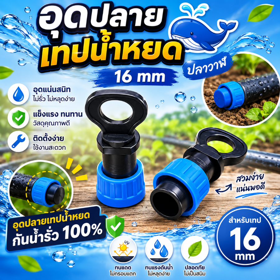 อุดปลายสายน้ำหยด Plawan เกรดดี ขนาด 16 มิล ใส่ได้พอดีกับเทปน้ำหยด (จำนวน 100 ตัว)