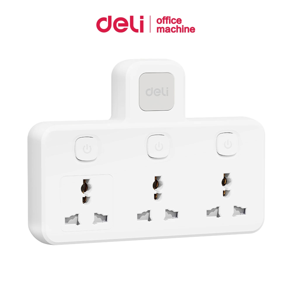 Deli ปลั๊กแปลง หัวปลั๊กชาร์จไว อแดปเตอร์สามตา 10A 2500W ช่องUSB+Type C ชาร์จเร็ว Universal Adapter