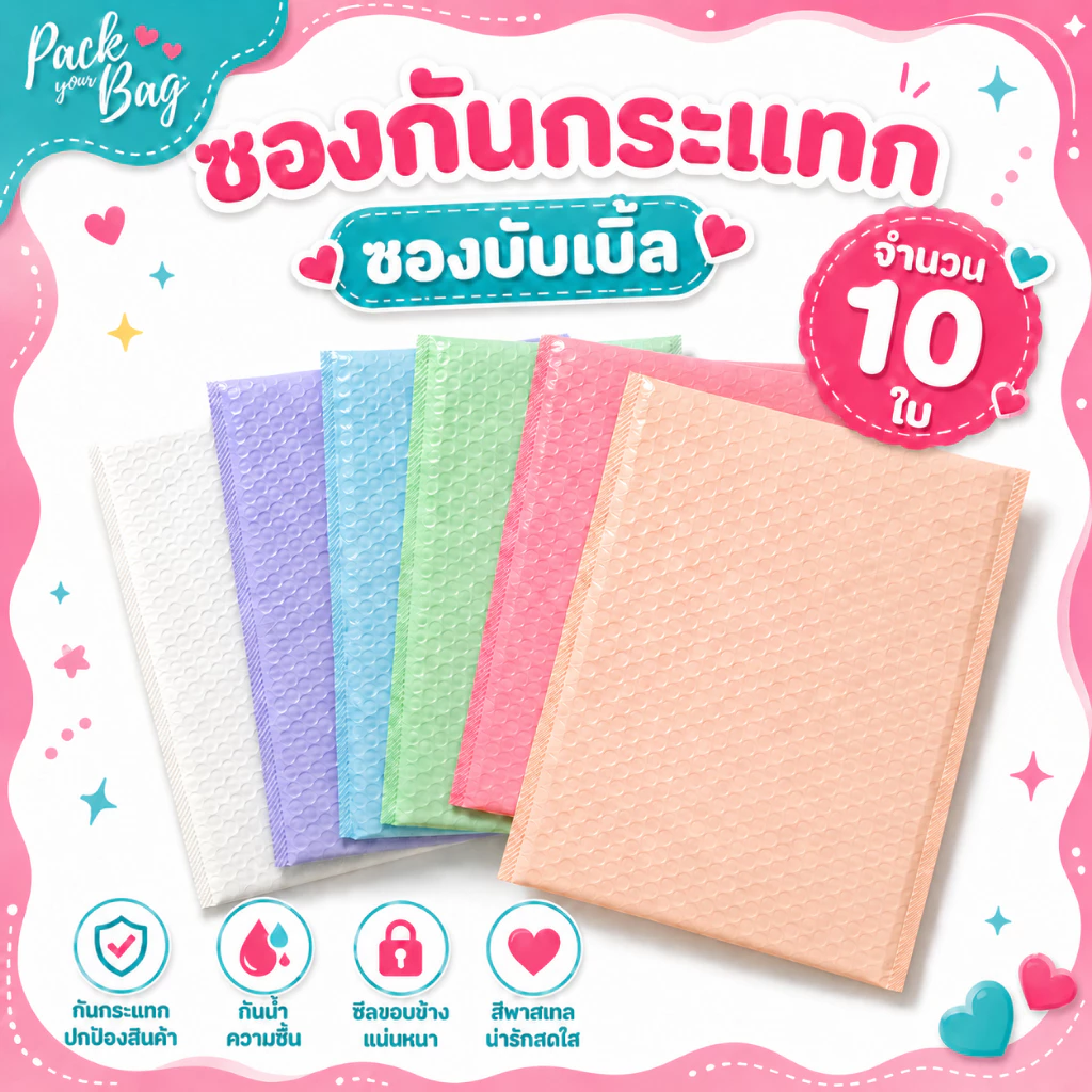 ซองกันกระแทก ซองบับเบิ้ล ถุงไปรษณีย์กันกระแทก ซองพลาสติกกันกระแทก เม็ดหนามากถึง 140 แกรม จำนวน 10 ใบ