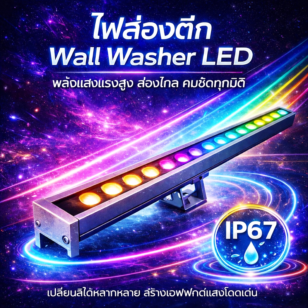 [ส่งฟรี]ไฟแอลอีดี ส่องผนัง ไฟส่องตึก ไฟย้อมตึก กำลังไฟสูง RGB 18W 24W 36W AC220V IP67 กันแดด กันฝุ่น มีรับประกันสินค้า