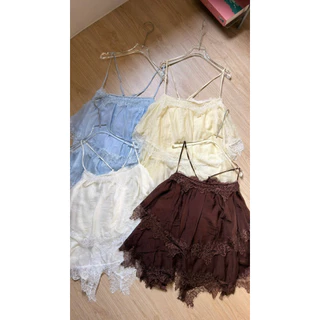 Lady_jeans(Mo) สายเดี่ยวระบาย ชั้นใหญ่ เเต่งลูกไม้ มีซับใน ด้านหลังสานๆ ร้อยเชือก ปรับสายสั้นยาว งานเกรดนำเข้า