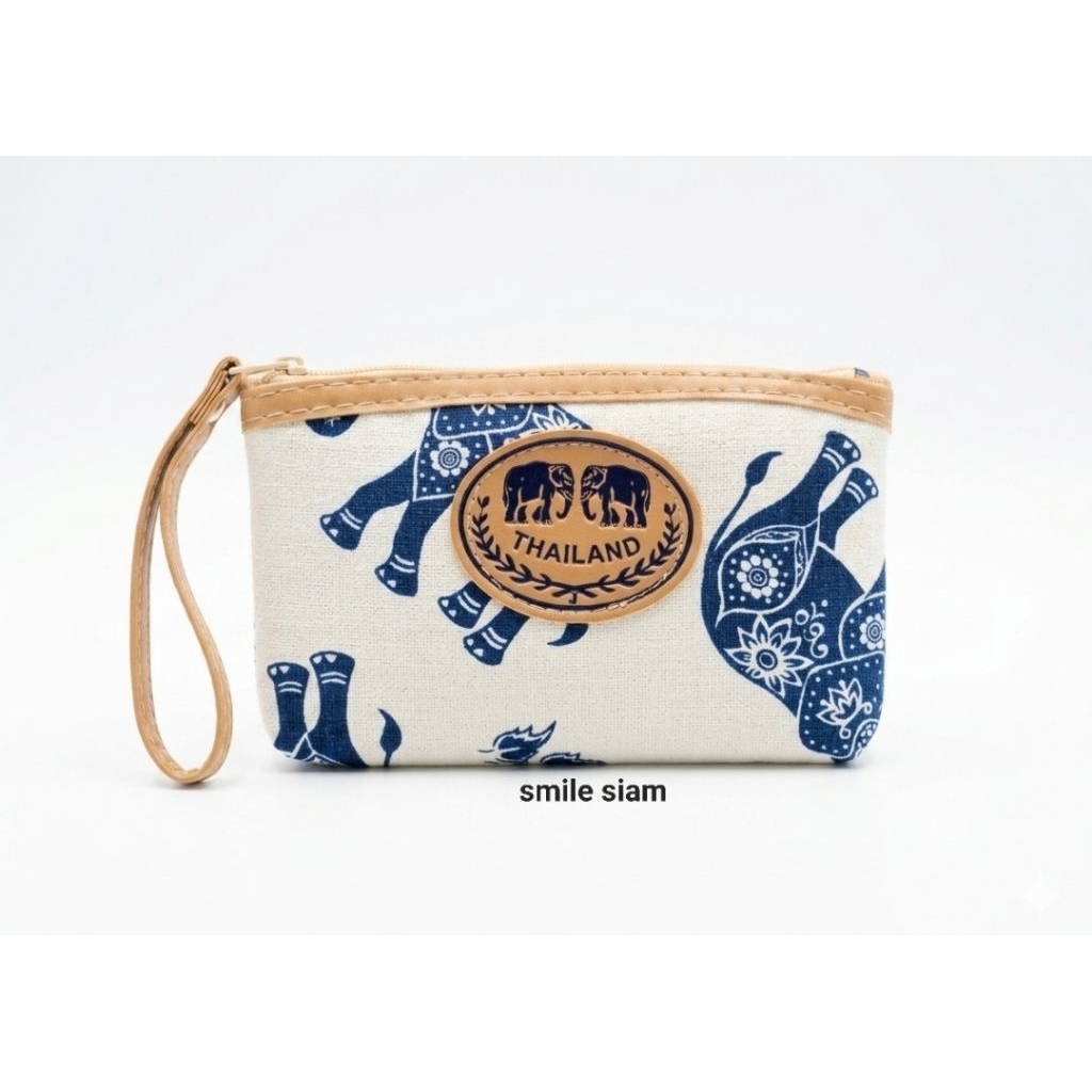 กระเป๋าใส่เหรียญ ลายช้างไทย ลายคราม สินค้าที่ระลึก Thai elephant coin purse