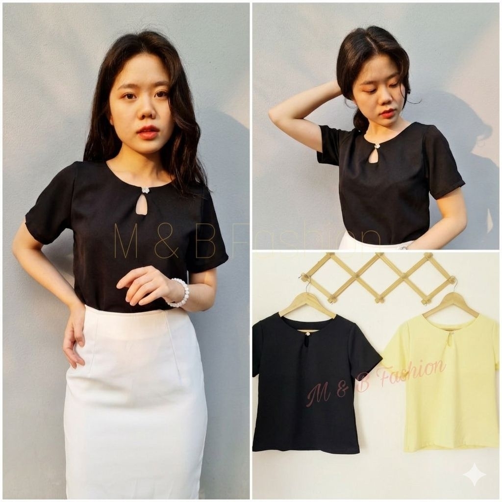 เสื้อคอหยดน้ำเสื้อทำงานสุภาพผ้าฮานาโกะ139฿ ✔ขายดีที่สุด✔