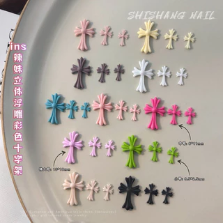 (40-50ชิ้น) เรซิ่นคละสี รูปกางเขน สำหรับแต่งเล็บ ”หน่วย มิล“