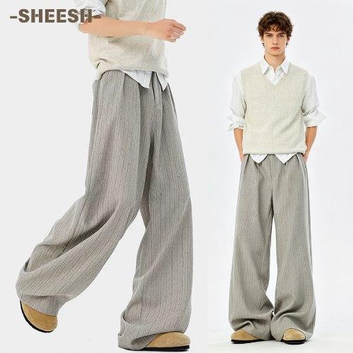 SHEESH กางเกงลายทางใส่ไปเที่ยว/ทำงานได้ เอวสีตัดกัน ชายหญิง ไซส์ M-3XL