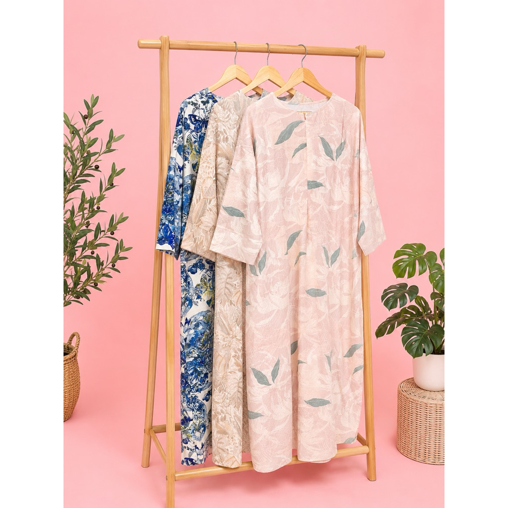 kurung.chomel เดรสลายดอก ผ้าใส่สบายไม่ต้องรีด นำเข้าจากมาเลย์