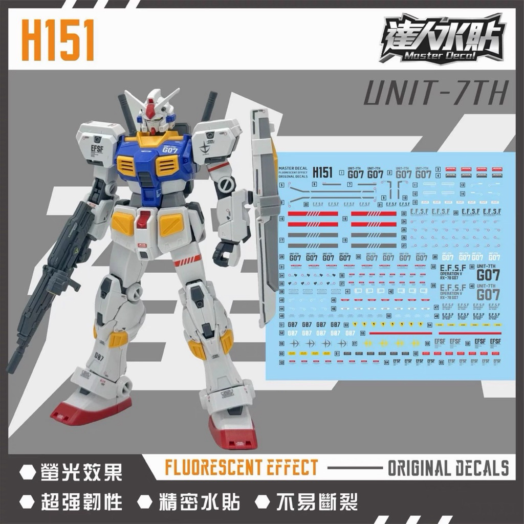 ดีคอลน้ำ DL H 151 DECAL HG1/144 RX-78-7 Gundam G07 เรืองแสงแบล็คไลท์