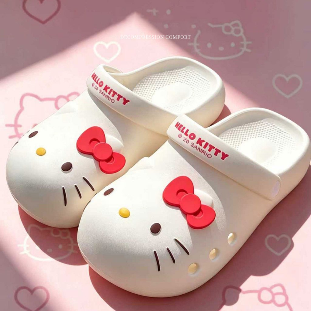 พร้อมส่ง รองเท้าเเตะหัวโต( งานป้าย )  ลายเเมว สำหรับผู้หญิง พื้นนุ่ม ใส่สบาย มีสายรัดส้น มี 4 สี ดำ ชมพู น้ำตาล ขาว