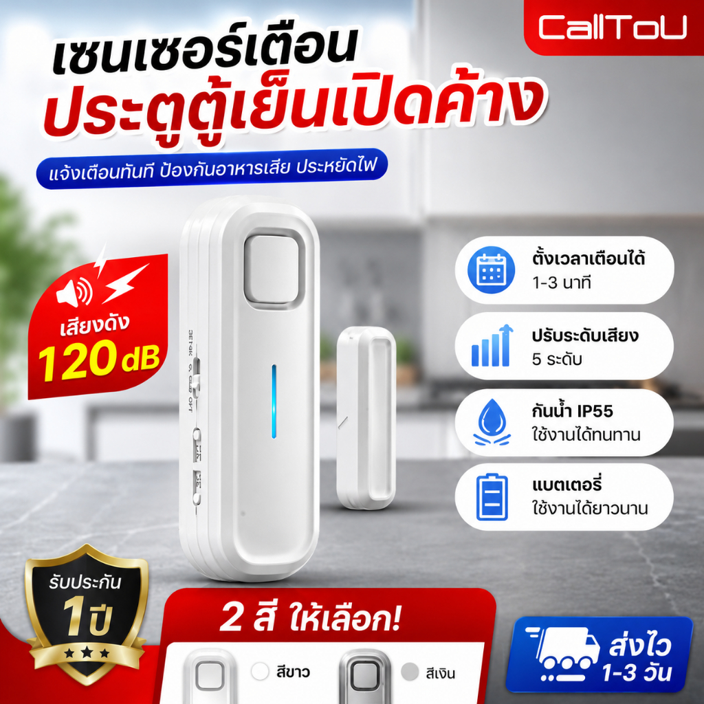 CallToU เซ็นเซอร์ประตูตู้เย็น ป้องกันเด็กเปิดตู้เย็นบ่อย/ผู้สูงอายุลืมปิดตู้เย็น ลดบิลค่าตู้เย็น