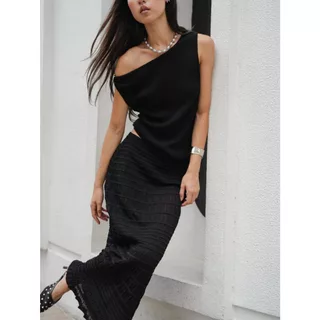knitCircle - LAGOON Maxi Skirt (5 สี) กระโปรงยาวไหมพรม เอวยางยืด ลายทอย่นทั้งตัว เว้นช่วงกว้างสลับแคบ เนื้อผ้าโปร่ง