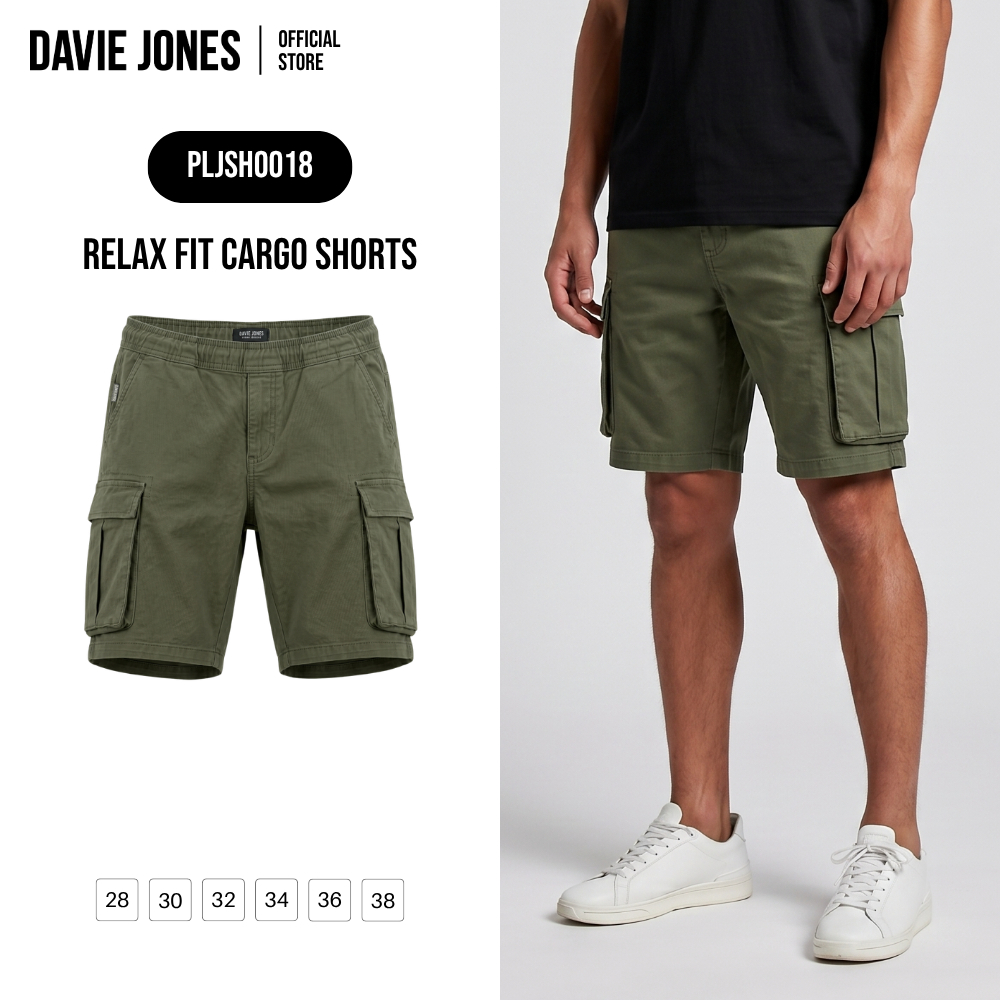 DAVIE JONES [BE FEARLESS] กางเกงคาร์โก้ขาสั้นผู้ชาย Relax Fit Cargo Shorts สีเขียว SH0018