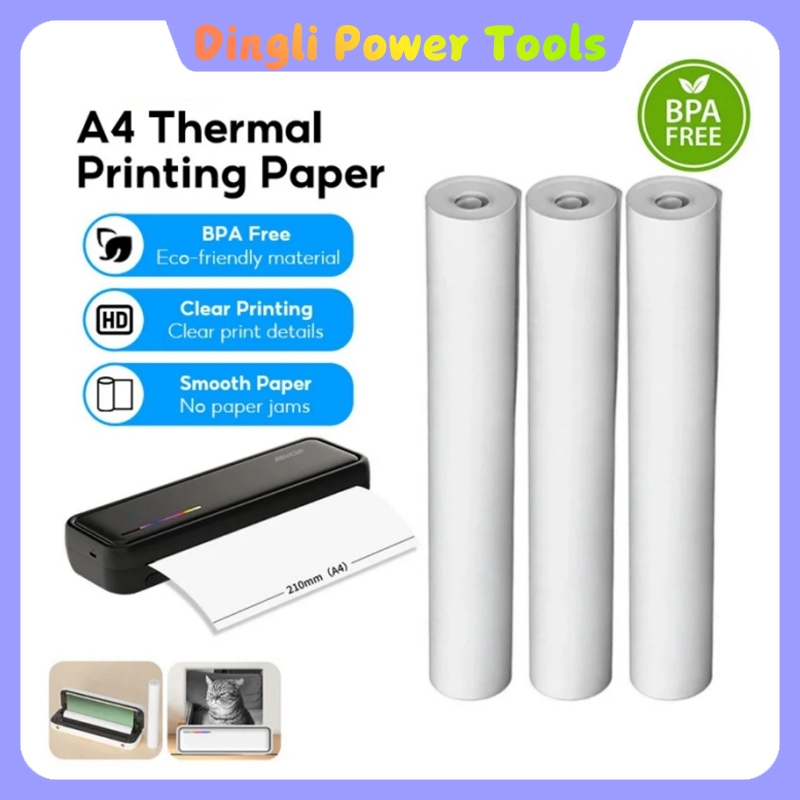 กระดาษความร้อน A4 จำนวน 4 ม้วน ขนาด 210*30 มม. สำหรับเครื่องพิมพ์พกพาไร้สายบลูทูธ Phomemo A40/X8 แบบไวต่อความร้อน