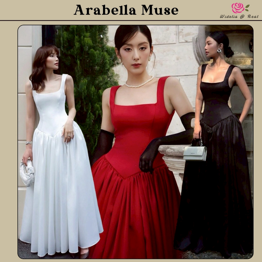 3 สี สีขาว/สีแดง/สีดำArabella Muse Dress  แม็กซี่เดรสตัวยาว สายเดี่ยว คอเหลี่ยม ด้านข้างมีกระเป๋าล้วงได้จริง 2ข้าง