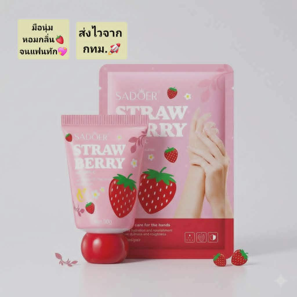 ครีมทามือ มาส์กมือ/เซตดูแลมือนุ่มชุ่มชื้น หอมกลิ่น Strawberry
