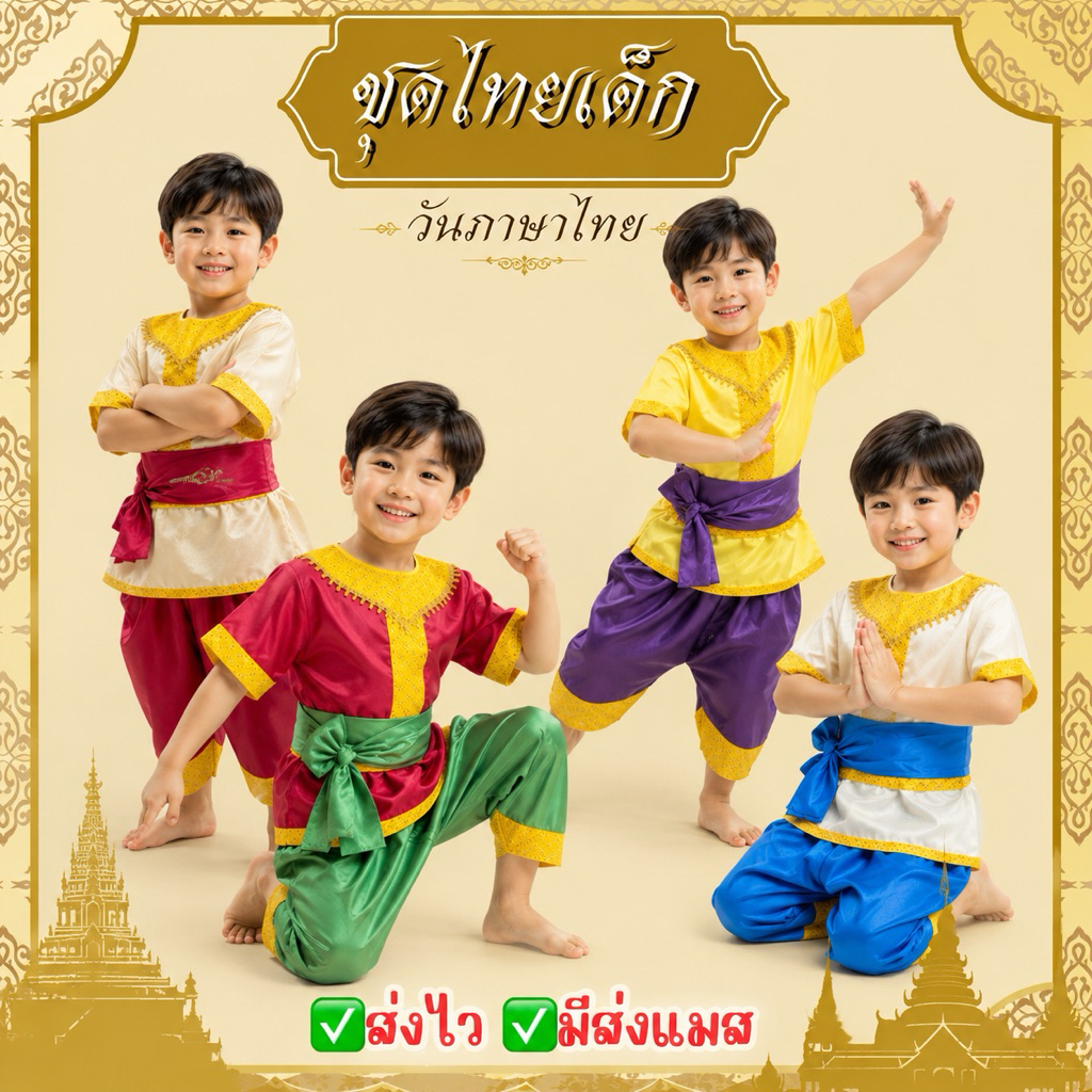 🔥ส่งไว จาก กทม🔥#9278 ชุดไทยเด็ก วันภาษาไทย สุนทรภู่ สินสมุทร สุดสาคร พระอภัยมณี ชุดวรรษคดี ชุดพื้นบ้าน