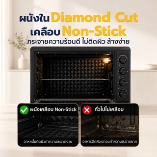 Worldtech เตาอบไฟฟ้า 60 ลิตร รุ่น WT-OV60L_BLKDG เตาอบไฟบนล่าง ปรับอุณหภูมิ 250°C กระจกนิรภัย 2 ชั้น เคลือบ Non-Stick