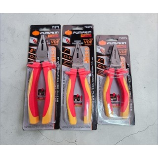 PUMPKIN คีมหุ้มฉนวน VDE ปากจิ้งจก ป้องกันไฟ1000V 6"-8" 14813 14814 14815 คีมปากจิ้งจก คีมตัด CP-6VDE CP-7VDE CP-8VDE