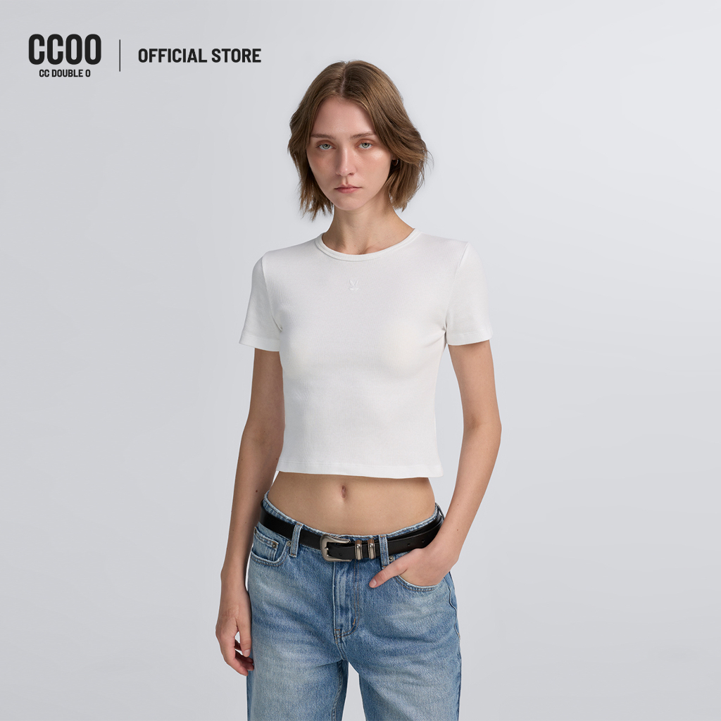 CC DOUBLE O RIBBED CROPPED TEE ผู้หญิง เสื้อครอปผ้าร่องแขนสั้น รุ่น O26WGWA031 (AW26 #P1)