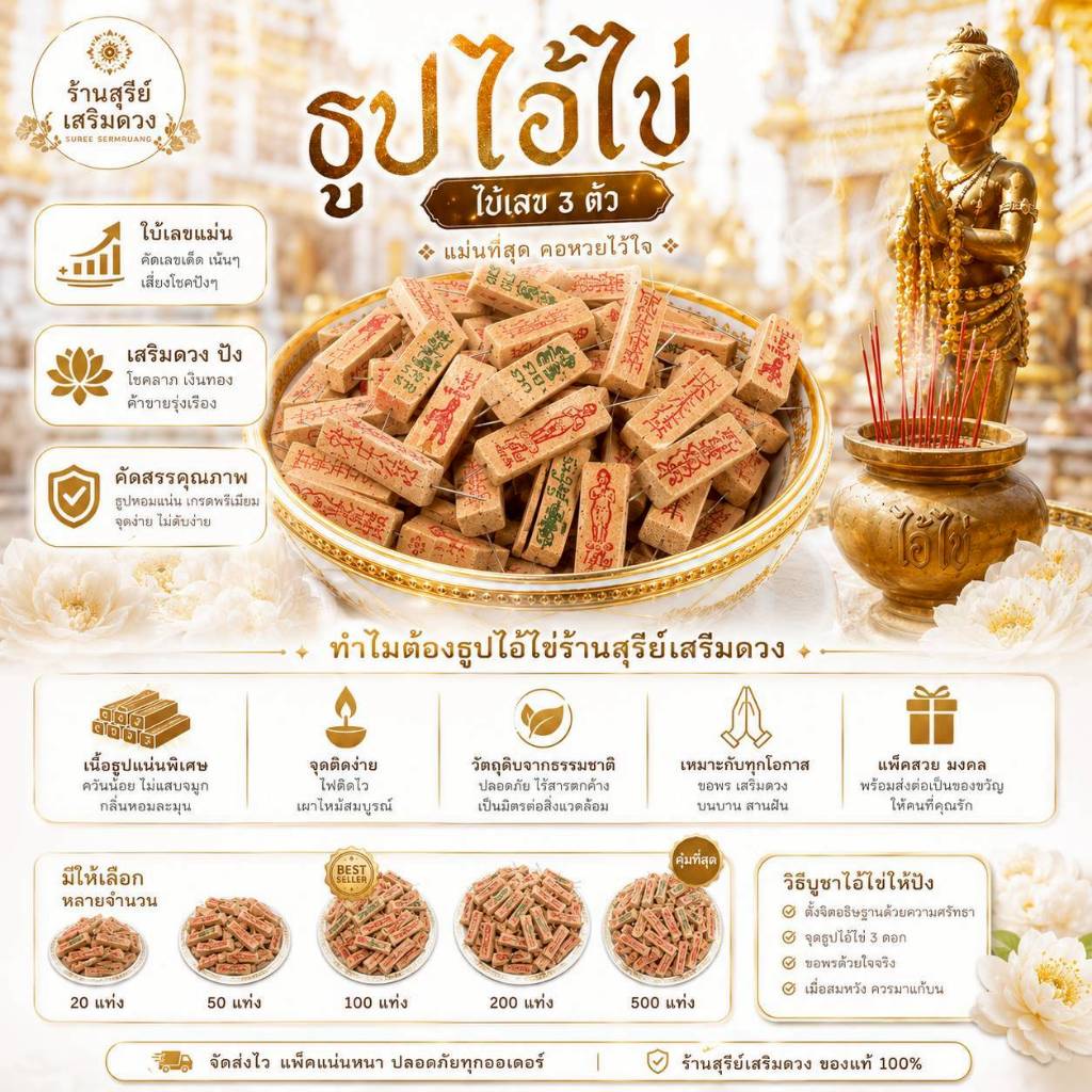 ธูปใบ้หวย ธุปไอ้ไข่ แม่นที่สุดเลข 3 ตัว (ราคา/1ชิ้น) รูปที่ 4
