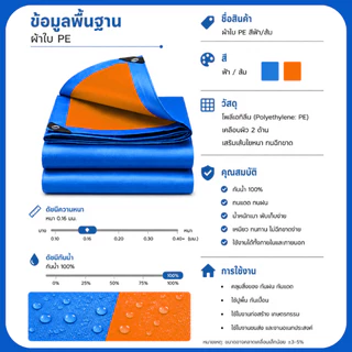 ผ้าใบPE กันน้ำกันแดด ขนาด 2x2 2x3 2x4 เมตร (เจาะตาไก่) อเนกประสงค์ กันสาด คลุมรถ คลุมของ ฟลายชีท กราวด์ชีท คุณภาพสูง
