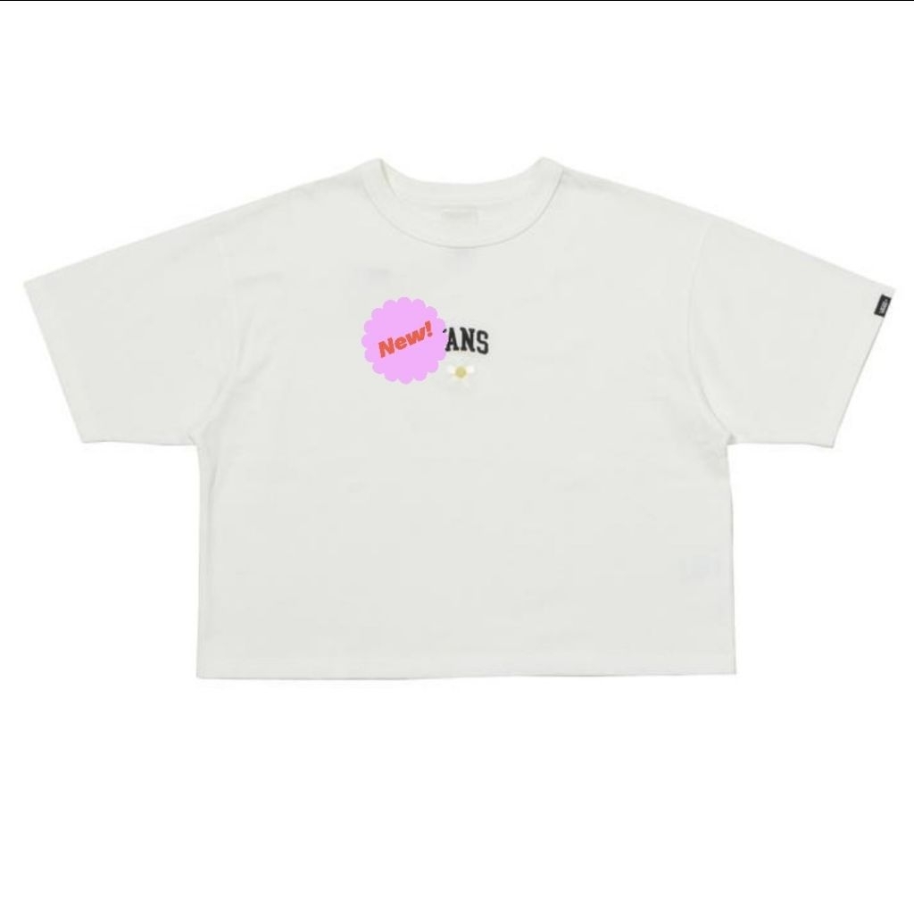 เสื้อยืดผู้หญิงแวนแท้CropTeeปักโลโก้ดอกไม้MinimalStyleCottonใส่สบายสายญี่ปุ่น