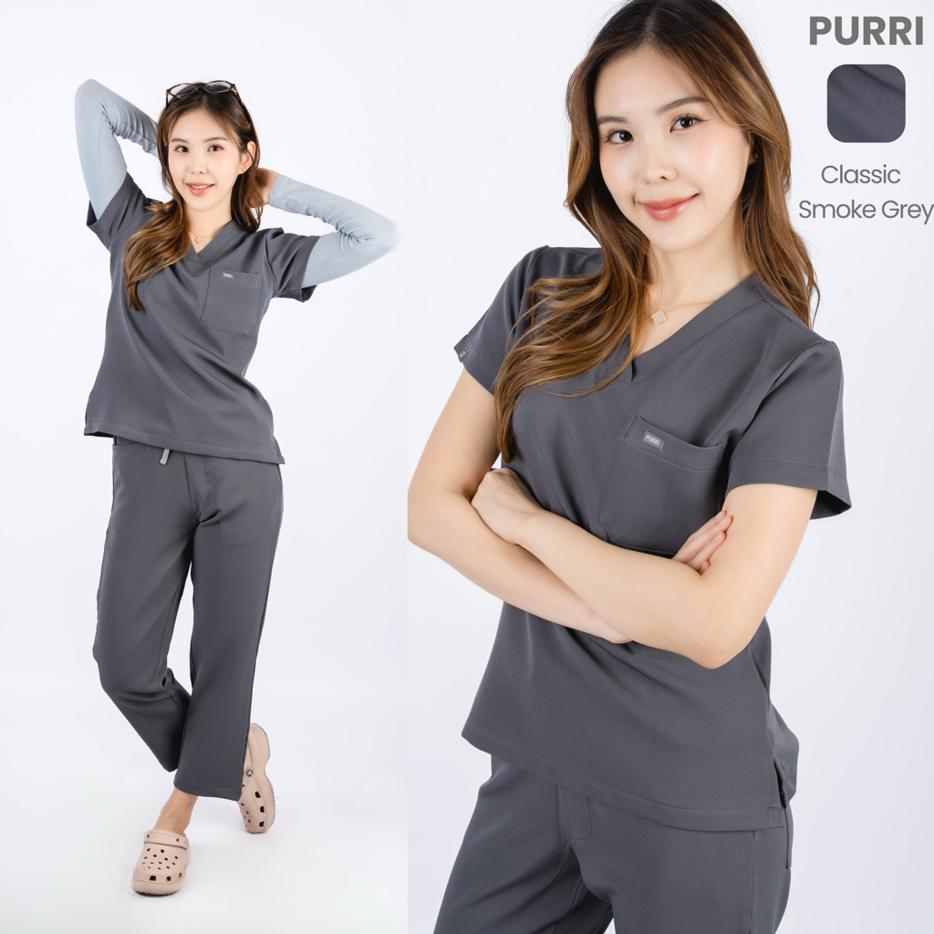 PURRI ชุดสครับทางการแพทย์ ชุดสครับหมอ รุ่น Classic สี Smoke grey(แยกเสื้อและกางเกง)