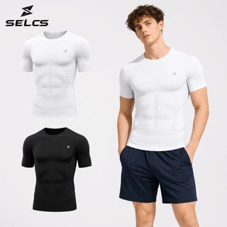 SELCS เสื้อยืดกระชับรูปร่างผู้ชาย,เสื้อฟิตซับหน้าท้อง,ผู้ชายร่างกาย Shaper เสื้อบีบอัด,X-Back พยุงหลัง เหมาะวิ่ง ฟิตเนส