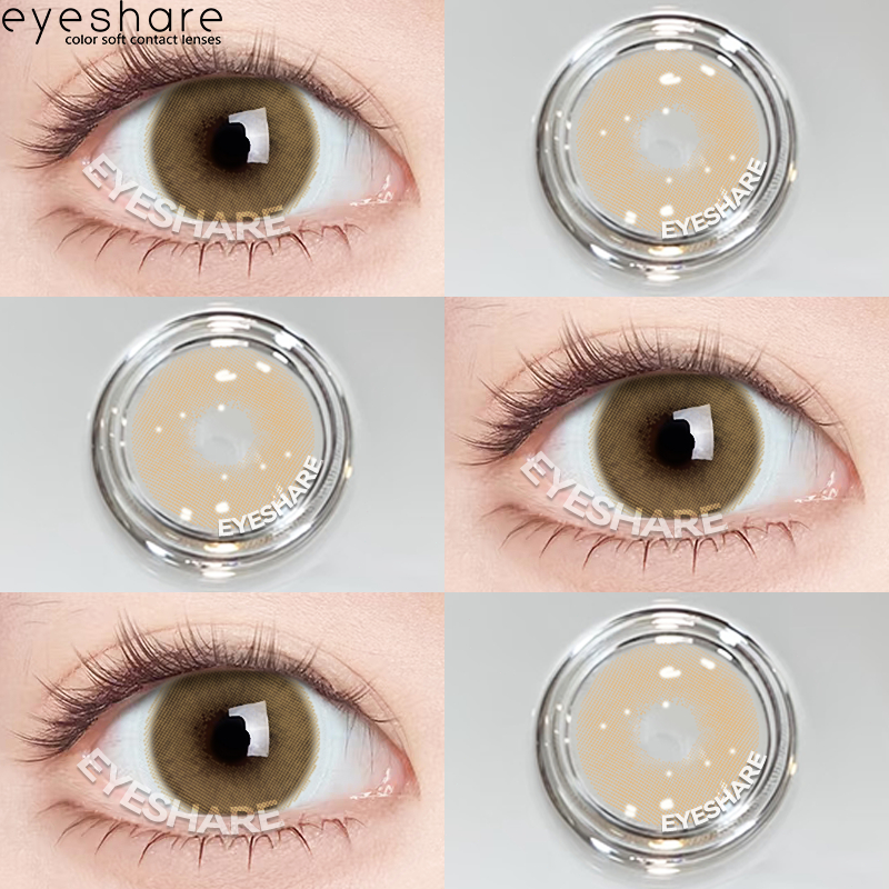 Eyeshare 1 คู่คอนแทคเลนส์สี มีค่าสายตา 0.00~-6.00 AURORA สีน้ำตาล ปริมาณน้ำ 38% Contact Lens 14.2mm