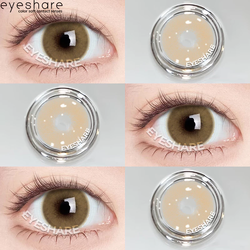 Eyeshare 1 คู่คอนแทคเลนส์สี มีค่าสายตา 0.00~-6.00 AURORA สีน้ำตาล ปริมาณน้ำ 38% Contact Lens 14.2mm