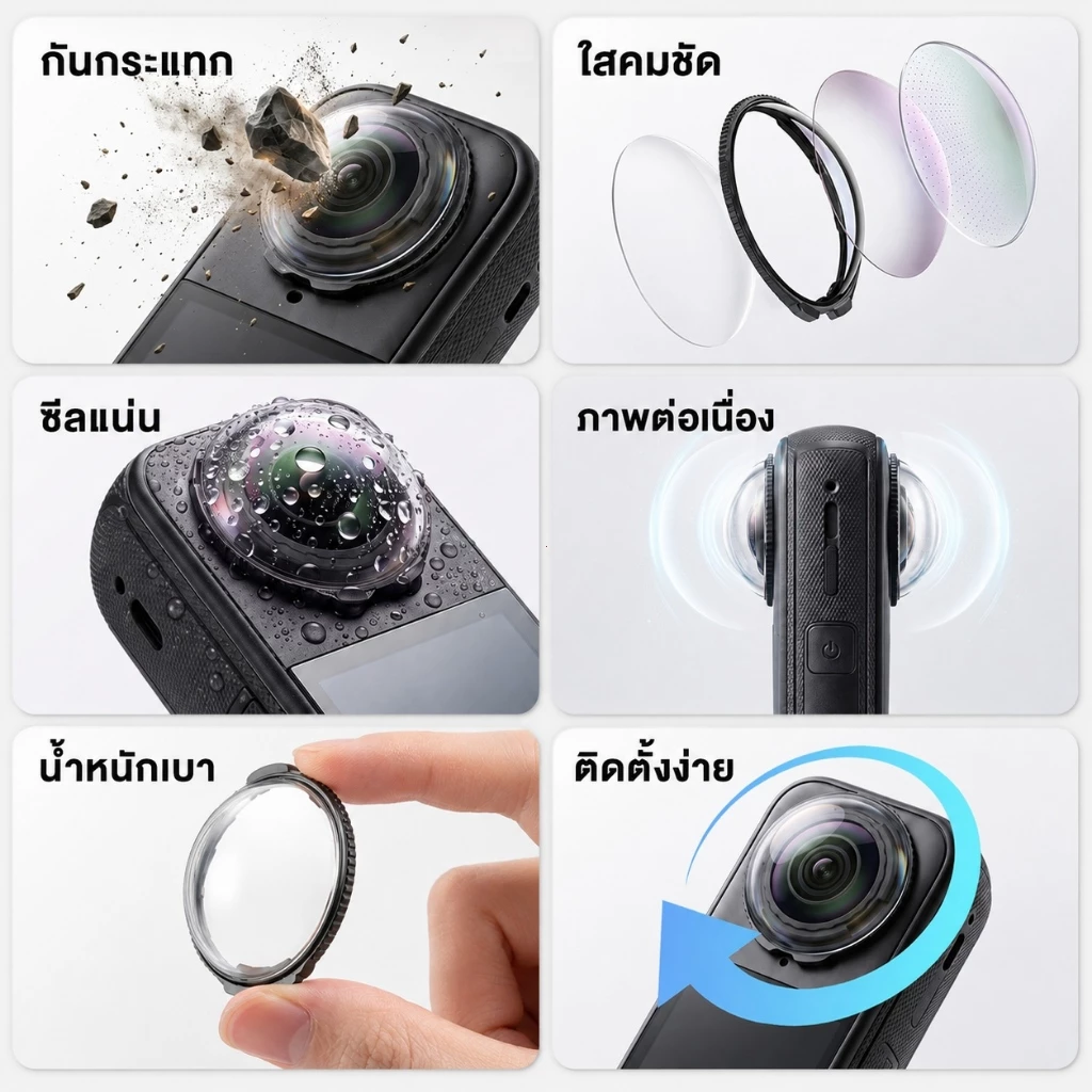 ฝาครอบเลนส์ Insta360 X5 X4 Air X4 X3 เลนส์การ์ด PC กันรอย ถอดง่าย ป้องกันเลนส์กล้อง thumbnail 6