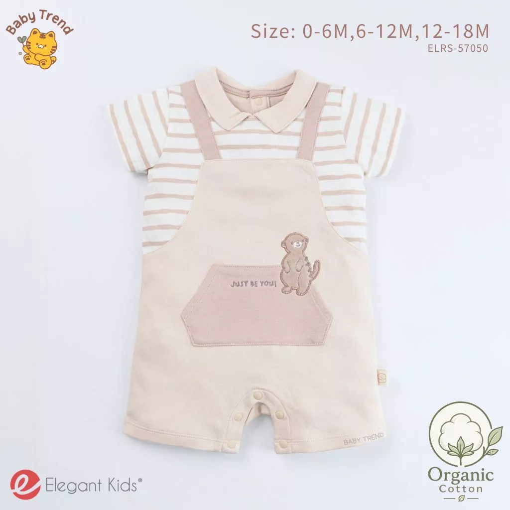 Elegant Kids ชุดรอมเปอร์ลูกชาย 0-18 เดือน ชุดเอี๊ยมคอปกขาสั้น Organic Animal Collection | Baby trend