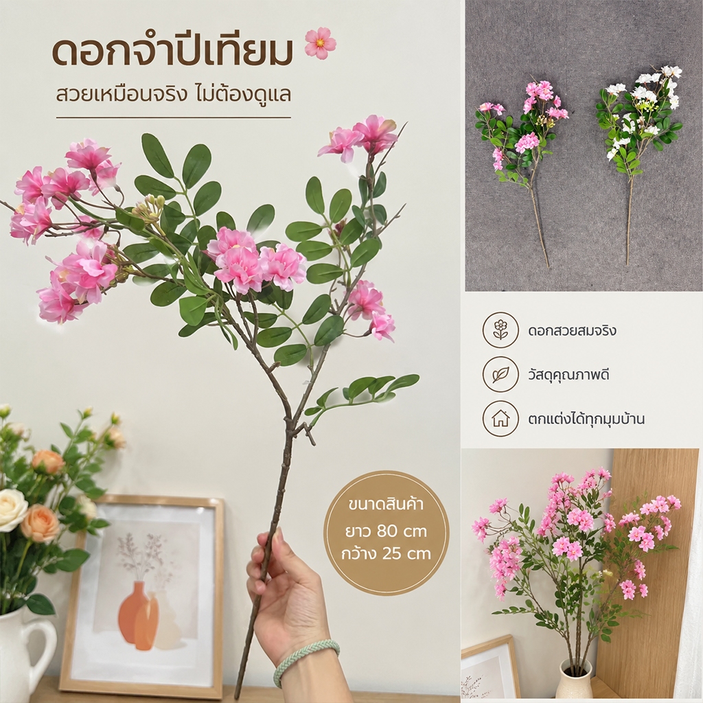 กิ่งดอกมิเซเลียเทียม ยาว 80 ซม. สีชมพูละมุน เหมือนดอกสด สไตล์มินิมอลอินส์ ไม่ต้องรดน้ำ ดูแลง่าย เหมาะตกแต่งบ้าน คาเฟ่ แล