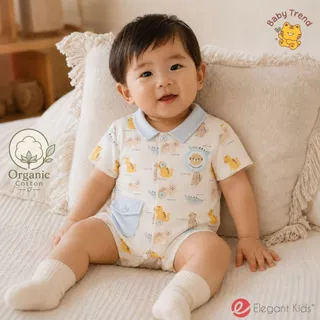 Elegant Kids ชุดลูกชาย 6-18 เดือน รอมเปอร์สั้นกระดุมหน้า Organic Animal Collection | Baby trend