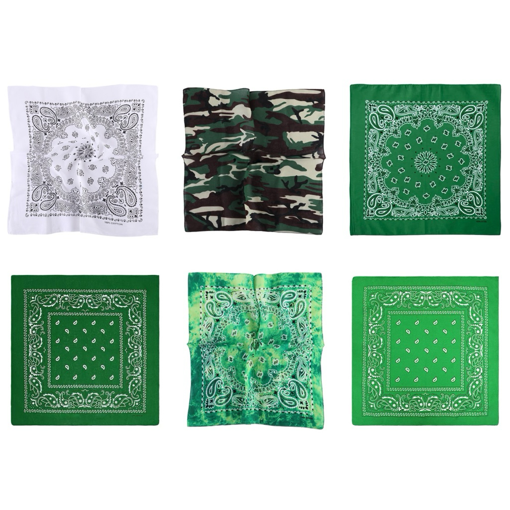 ผ้าพันคอ Bandana ผ้าฝ้าย 100% ลายเพสลีย์ โทน สีเขียว (Green Tone) 55×55 ซม. สตรีท ฮิปฮอป [BD-BN40]