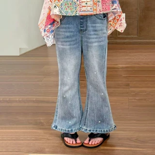 MC326 ชุดเซ็ตเด็กหญิง เสื้อแขนสั้นระบายสีรุ้ง พร้อมกางเกงยีนส์