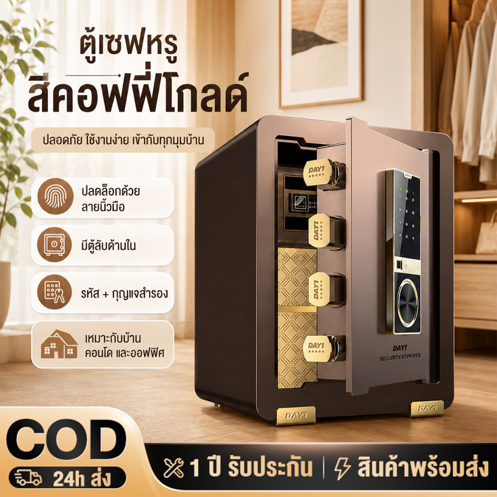 ตู้เซฟ ลายนิ้วมือ 45cm Safe Box ตู้เซฟนิรภัย กันไฟไหม้ 100 กก. ป้องกันฟ้าผ่า และกันน้ำ