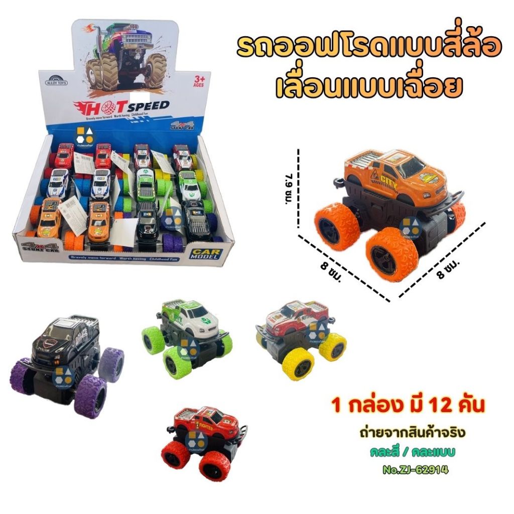 รถของเล่นเด็ก รถออฟโรดแบบสี่ล้อ เลื่อนแบบเฉื่อย รถบิ๊กฟุต ตีลังกาได้ 360องศา No.ZJ-62914 (ยกกล่อง12คัน)