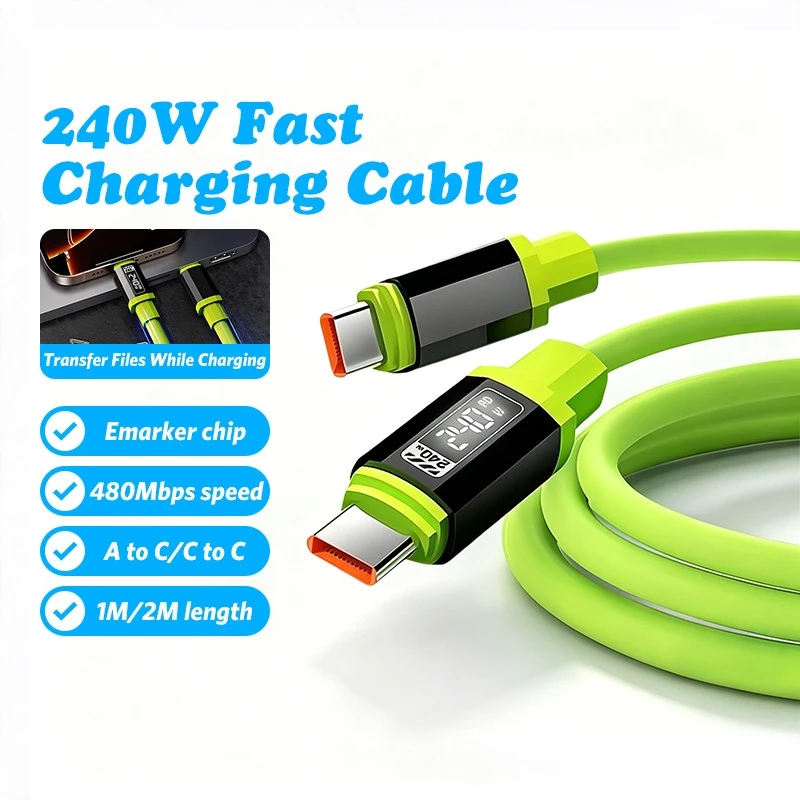 240W สายชาร์จ Type C to C สายซิลิโคนนุ่มเด้ง ชาร์จเร็ว สำหรับมือถือและแท็บเล็ต ชาร์จเร็วสูงสุด ไม่หักงอ 1-2m