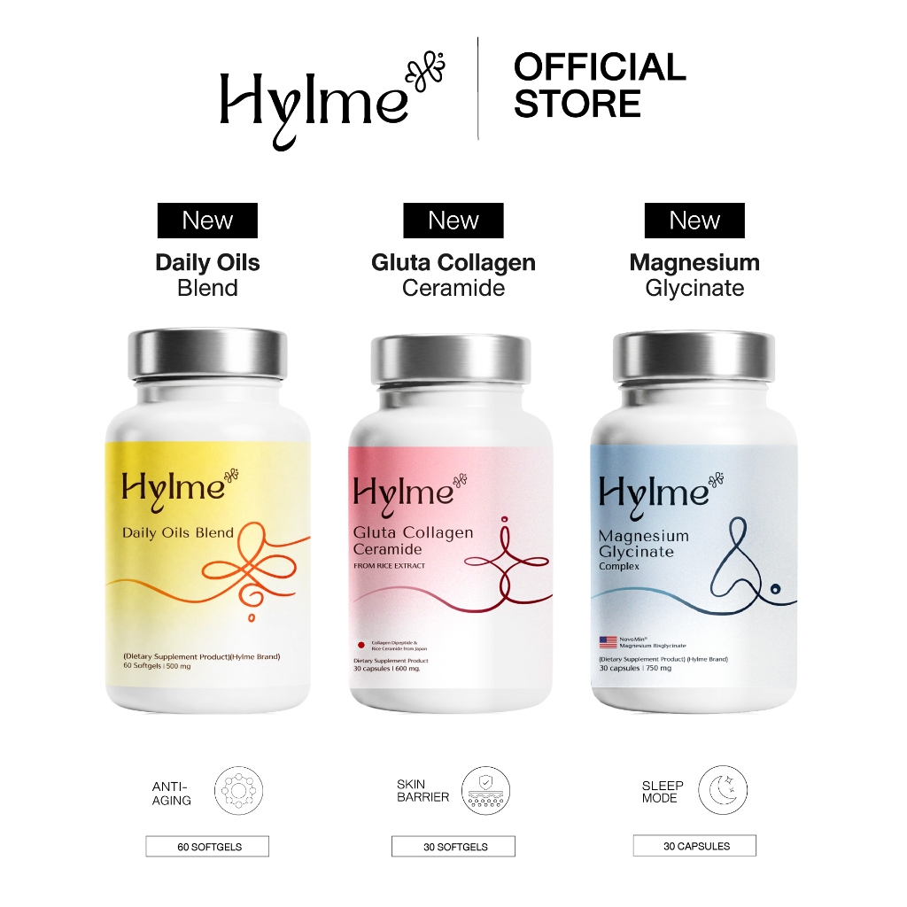(เซตทรีโอ้) Hylme เซตทรีโอ้ ! Daily Oils Blend + Gluta Collagen Ceramide + Magnesium Glycinate