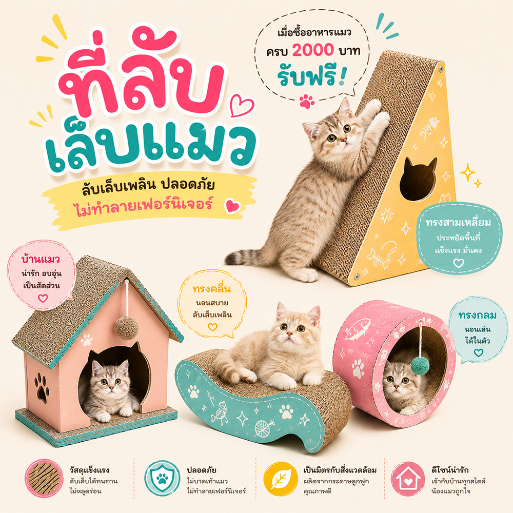 ที่ลับเล็บแมว (สินค้าสมนาคุณ) กล่องแมว บ้านแมว ของเล่นแมว ที่นอนแมว