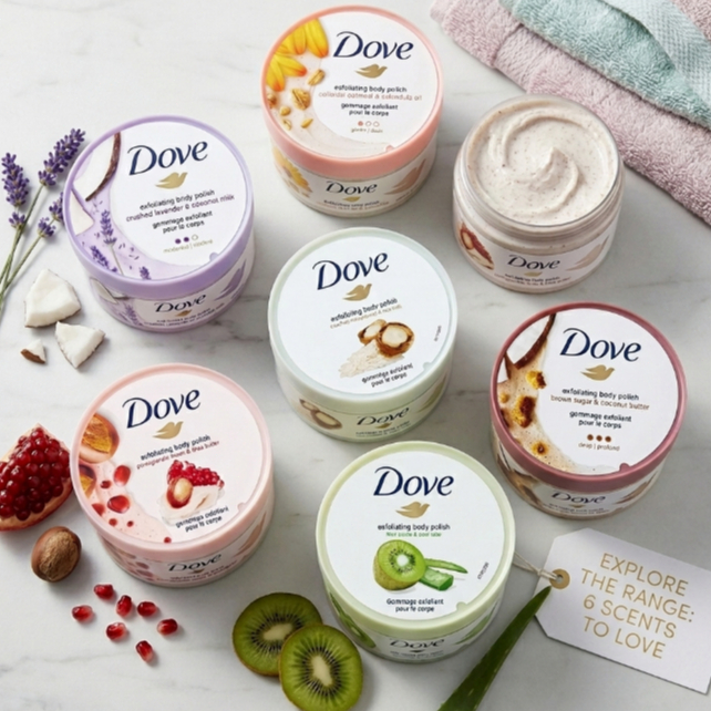 ✨ ครีมสครับผิว Dove หมดปัญหาผิวด้าน ขจัดเซลล์ผิวเก่า เนื้อครีมละเอียด กลิ่นหอม ใช้แล้วผิวนุ่มลื่น ใช้แล้วต้องติดใจ ✔️