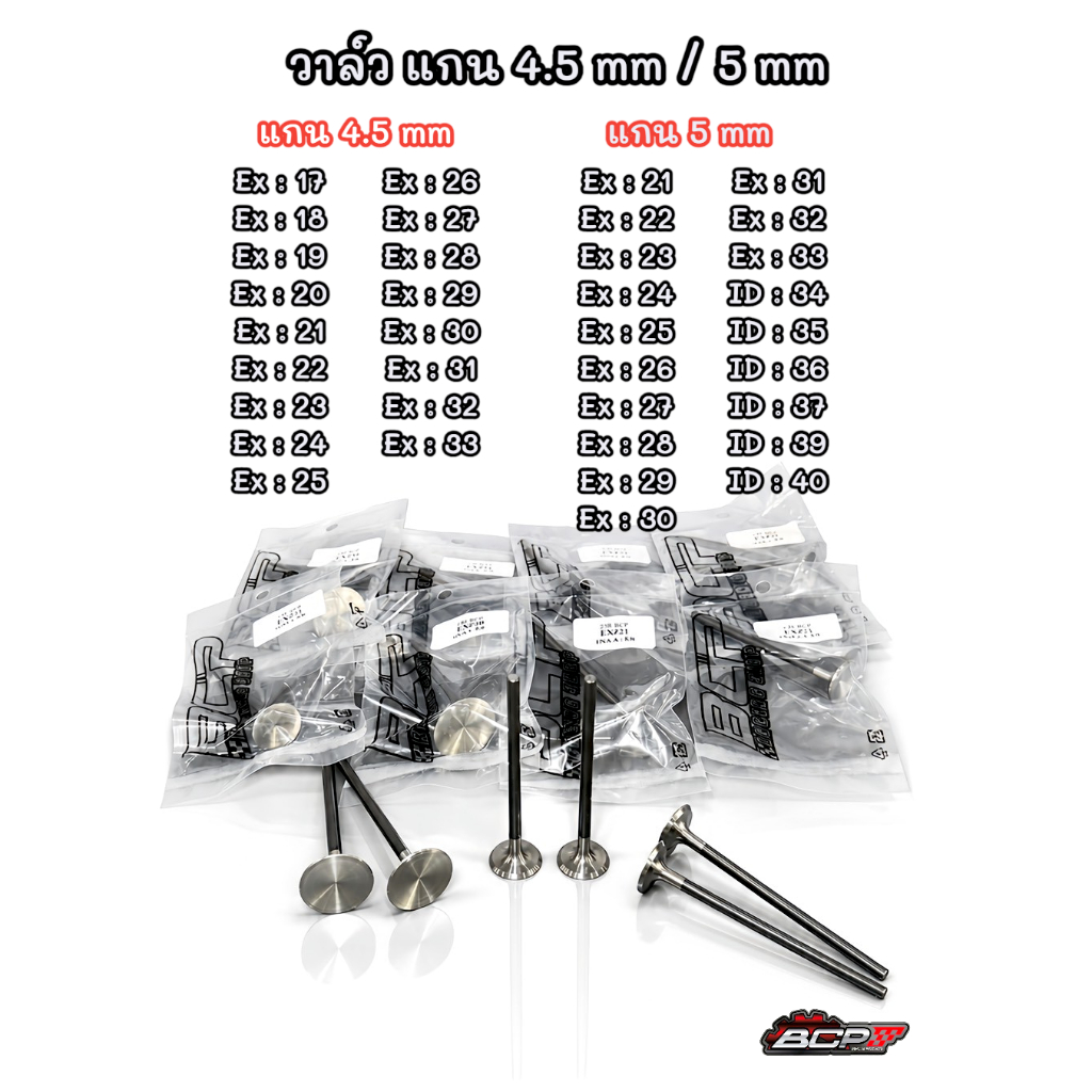 วาล์วสร้างหน้าเงาBCP แกน4.5mm BCP ขนาดใบ 17-35 mm ยาว90.6mm