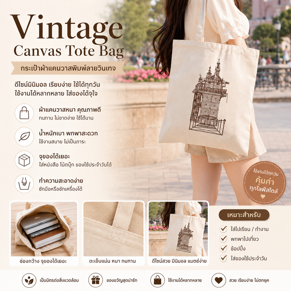 กระเป๋าผ้า Ghibli Park กระเป๋าผ้าแคนวาส Ghibli Elevator Tower Tote Bag ลายหอคอยลิฟต์ ถุงผ้า