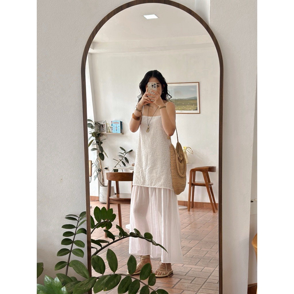 Leemin Dress เดรสสายเดี่ยวผ้าลูกไม้ชีฟอง : everydaylookk store