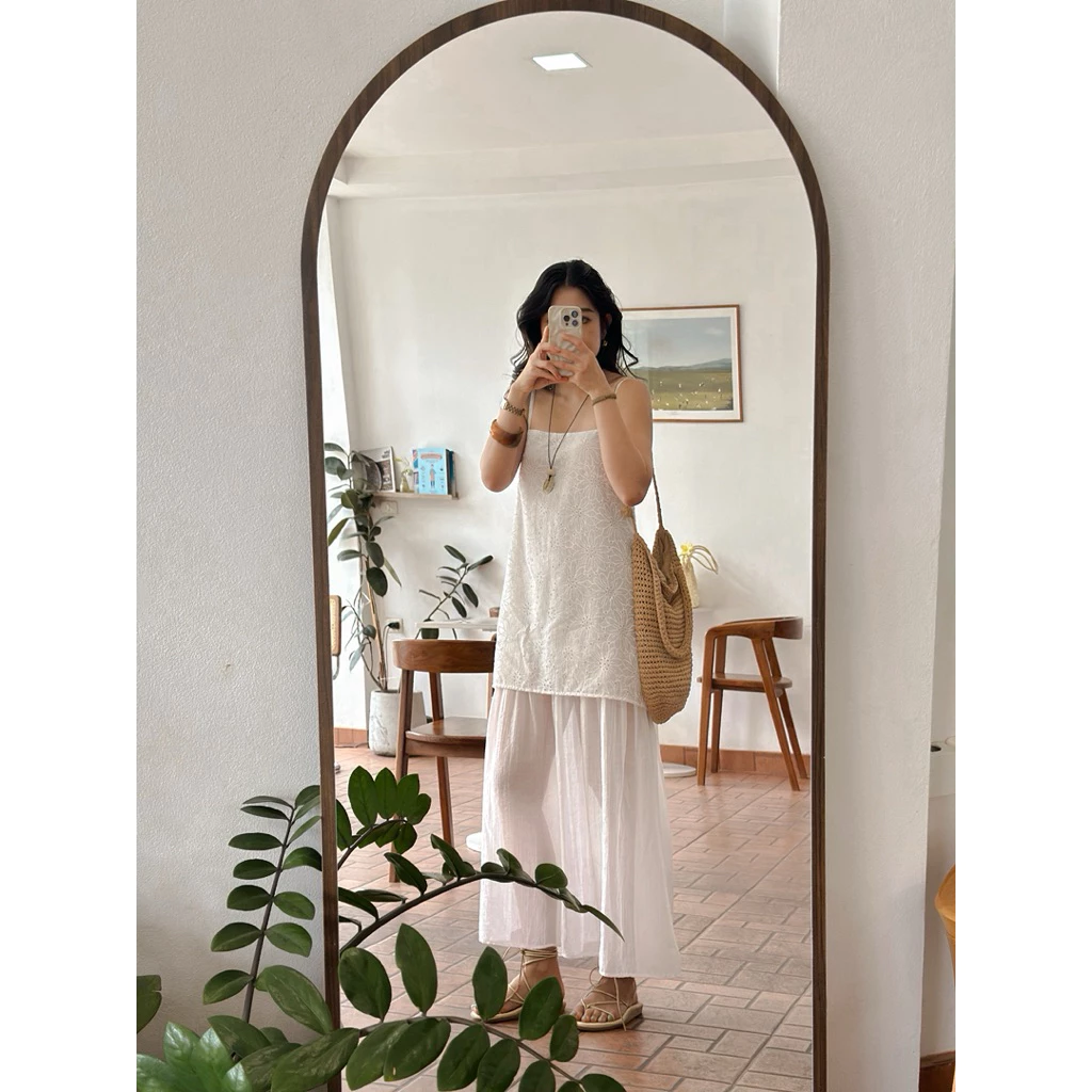 Leemin Dress เดรสสายเดี่ยวผ้าลูกไม้ชีฟอง : everydaylookk store