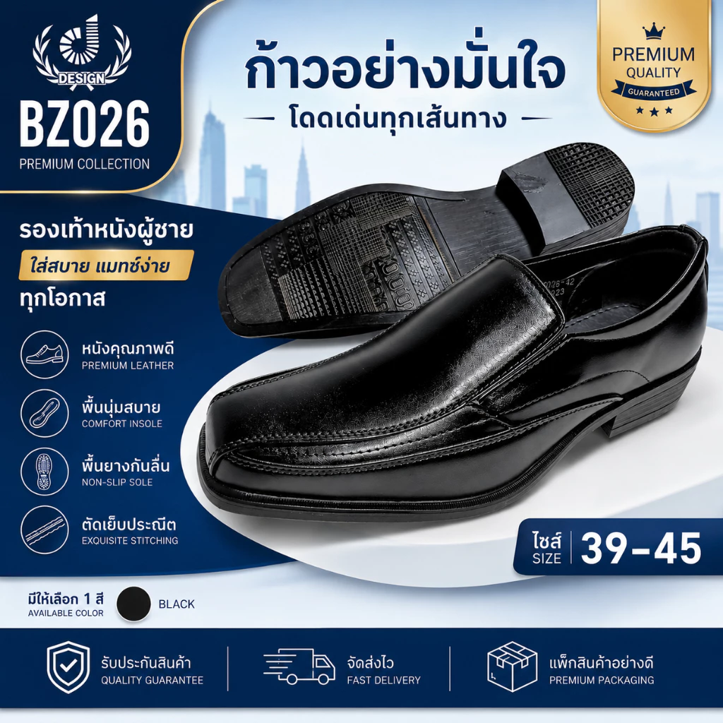 Design รองเท้าคัชชูหนังแบบสวม BZ026 ไซส์ 39-45