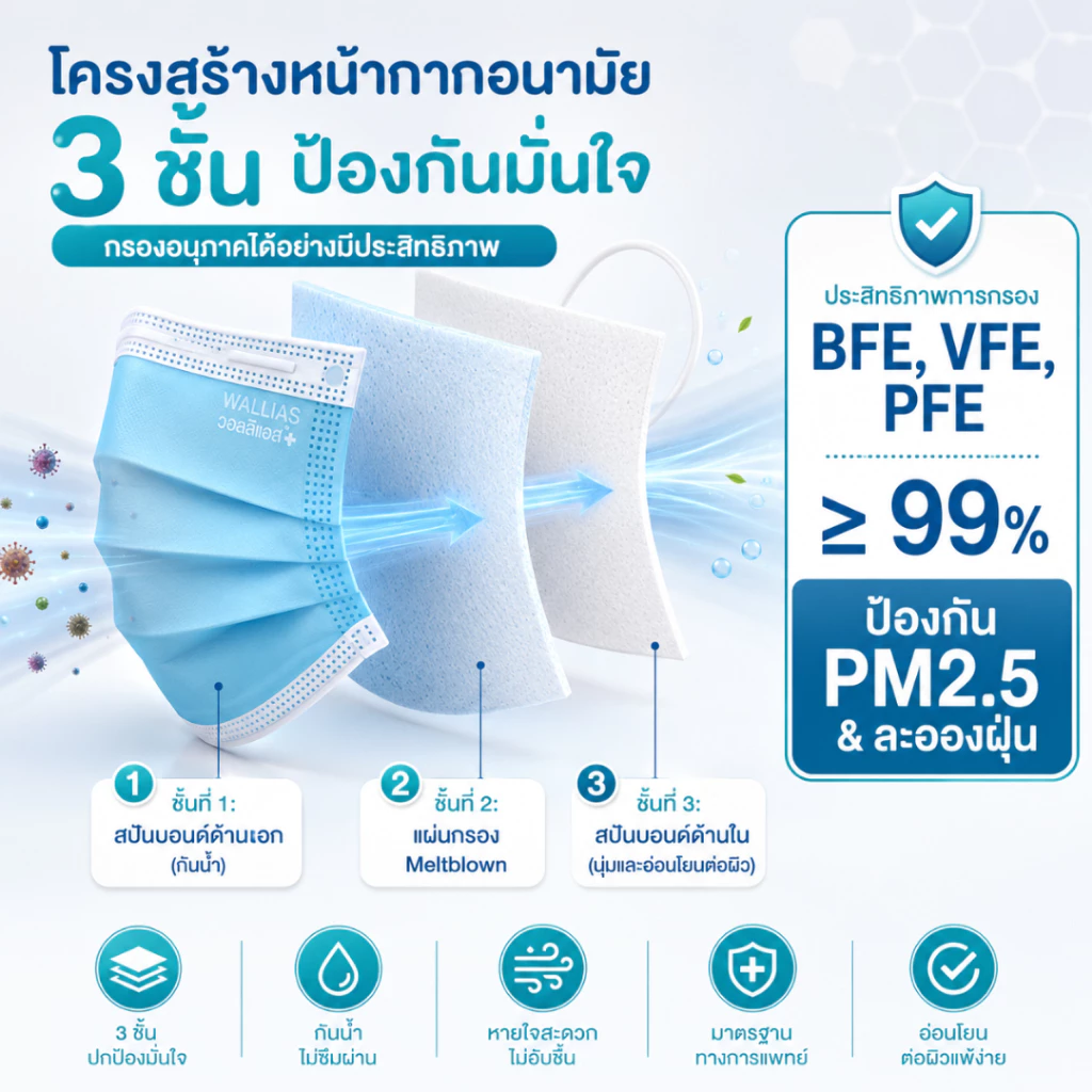 【เเมสผีเสื้อ】Wallias Medical Face Mask หน้ากากอนามัยทรงผีเสื้อ หน้ากากใส่สบาย หนา3ชั้นแมสกันฝุ่น PM2.5 ป้องกันเชื้อโรค thumbnail 4